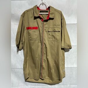 VTG Sean John 3XL Embroidered Utility Cargo Shirt Khaki Pockets Button Down Logo